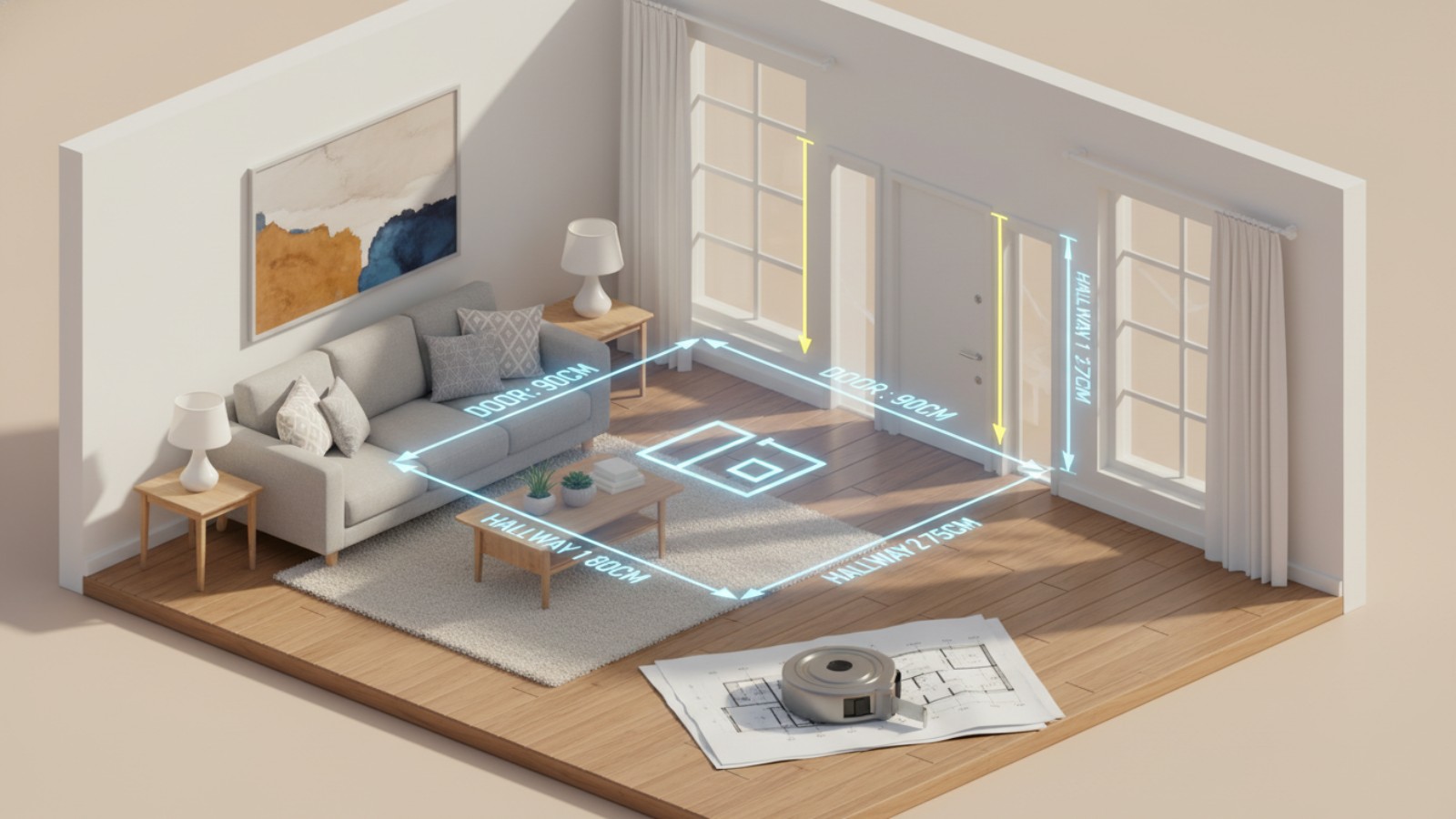 計測ポイントを矢印で示した部屋