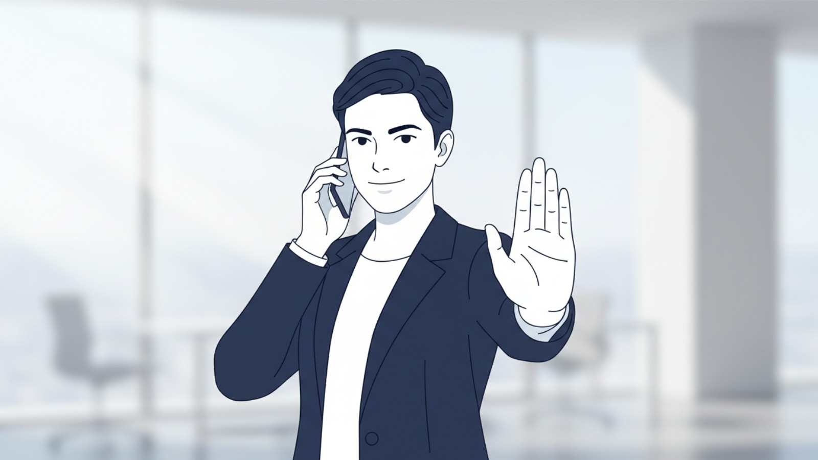 毅然とした態度で電話対応をするビジネスパーソン